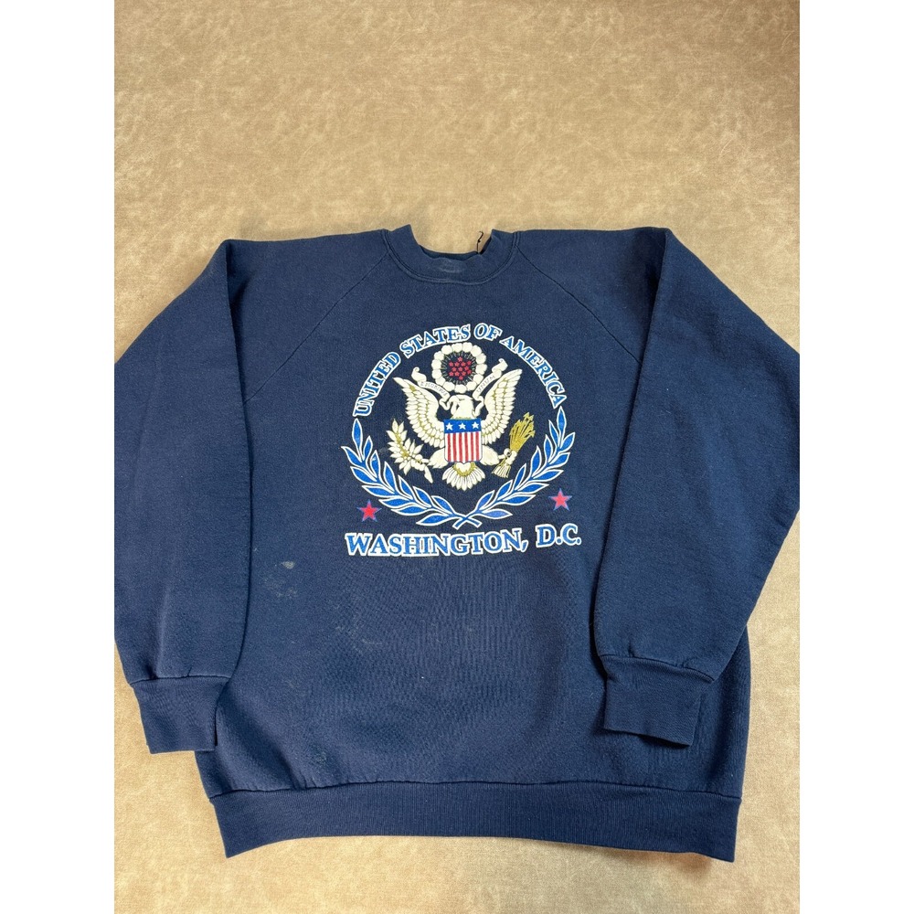 Vintage Fruit Of The Loom Mens United States of America Blue Sweatshirt XL